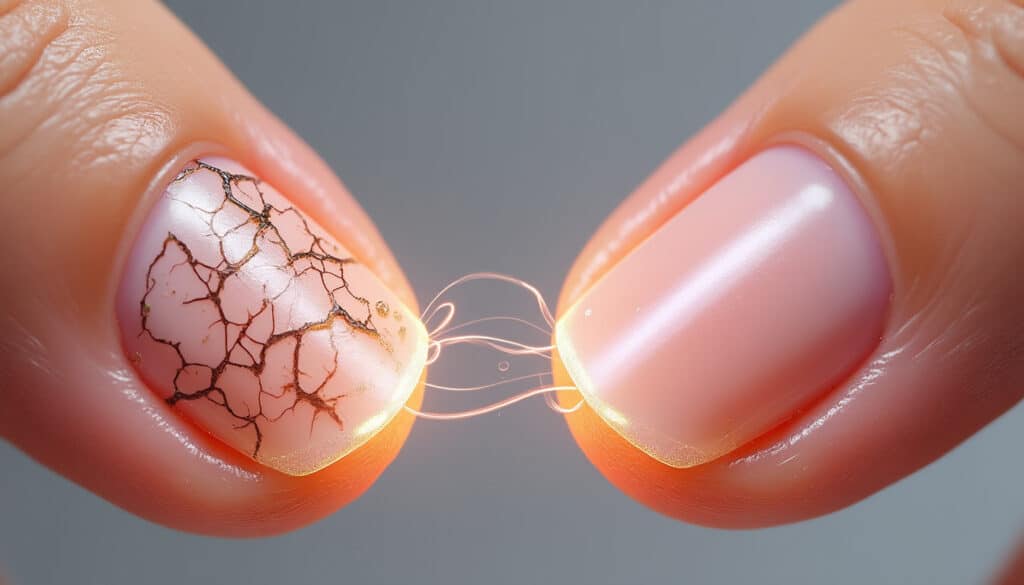 découvrez comment la biotine renforce la structure kératinique des ongles cassants pour des ongles plus forts et en meilleure santé.