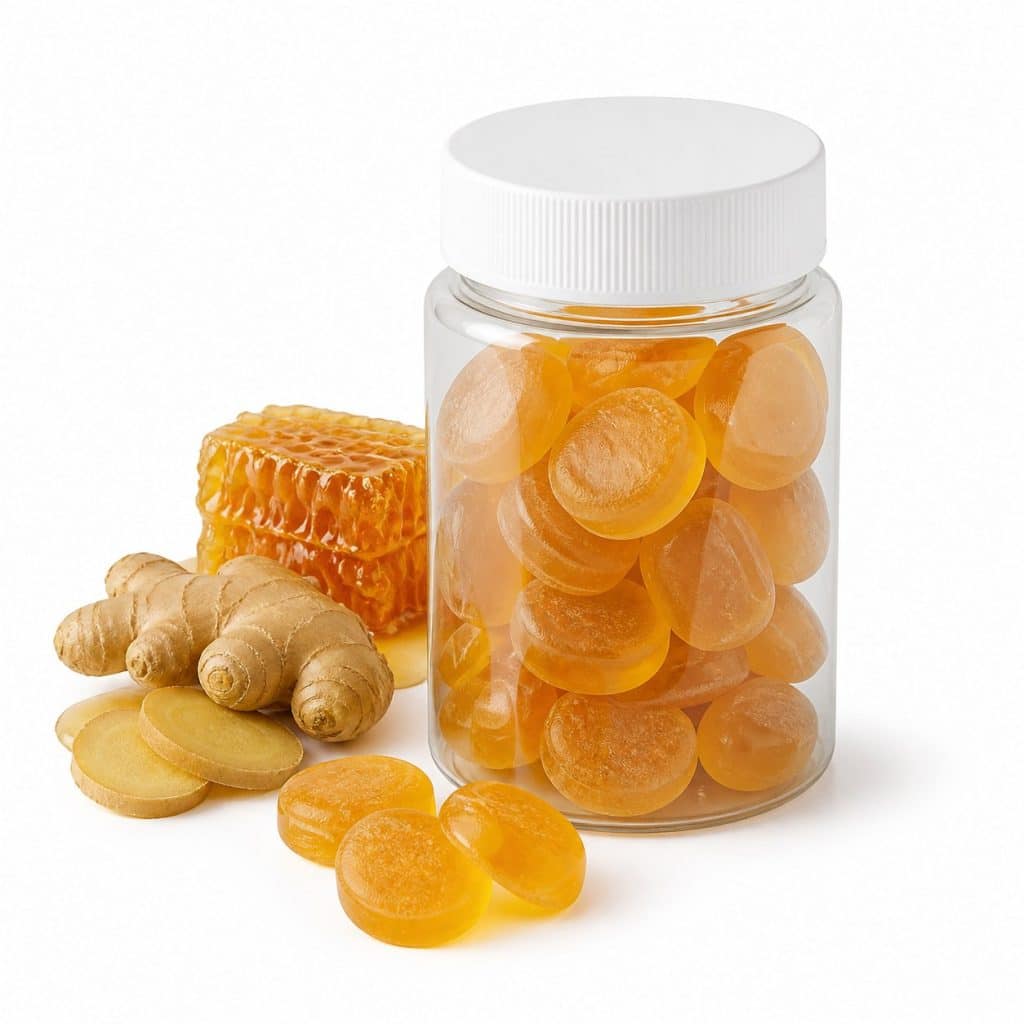 Pastilles miel et gingembre sans sucre ajouté présenté seul